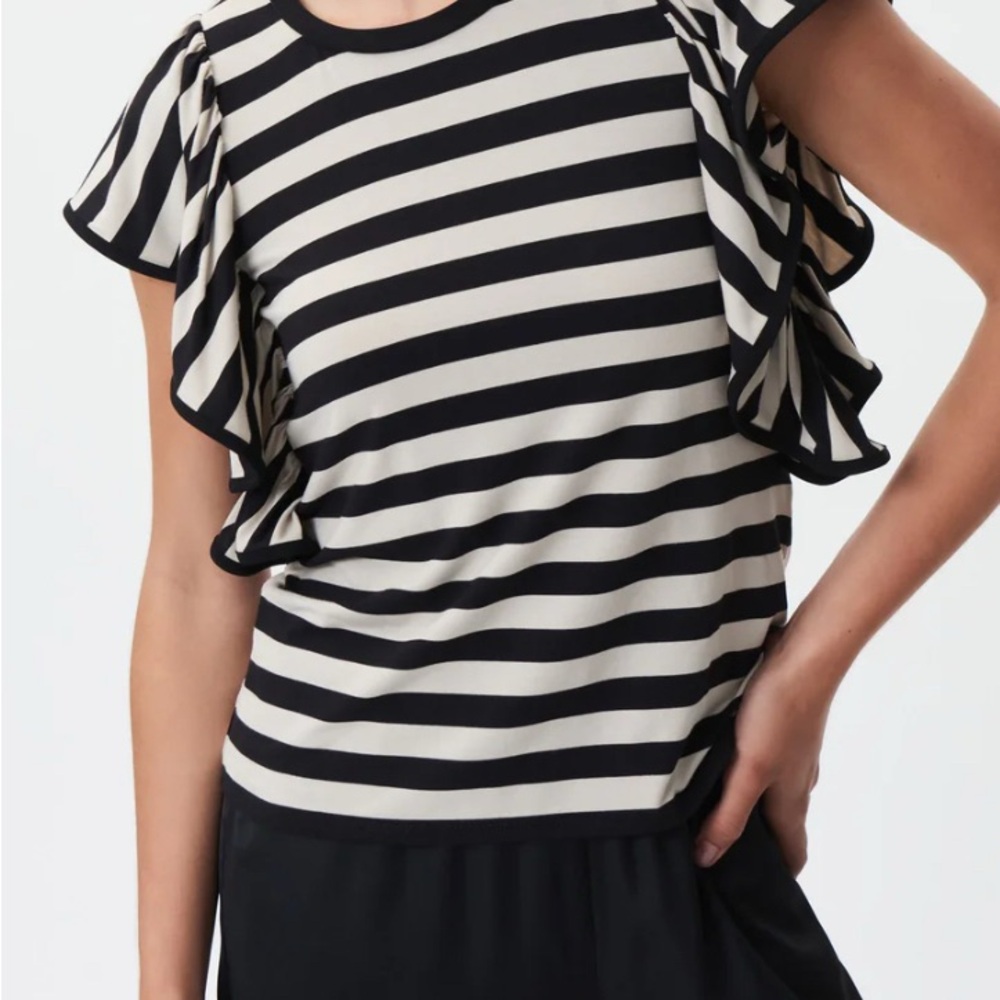 Joseph Ribkoff Black and Tan Striped Blouse
Size 10 - never worn